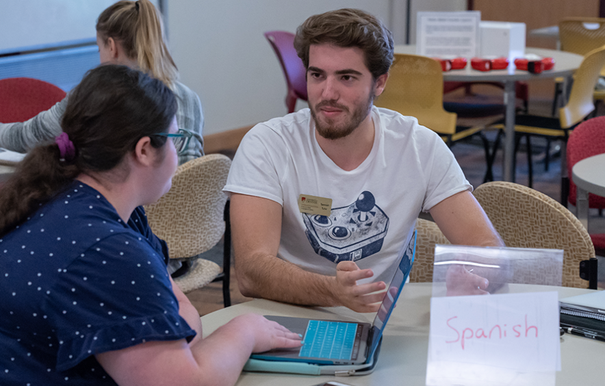 students in math center