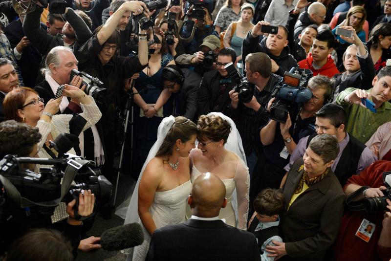 2 women married in a crowd