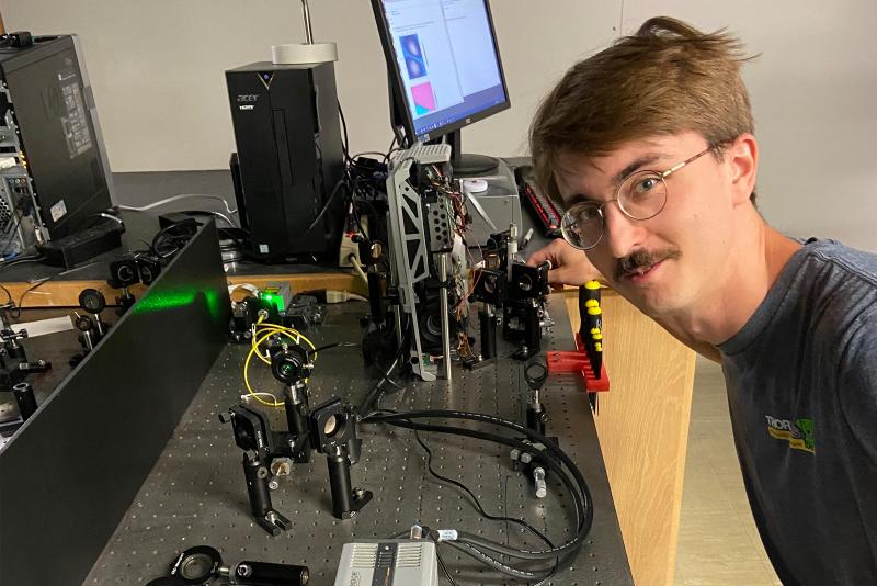 Student in optical lab